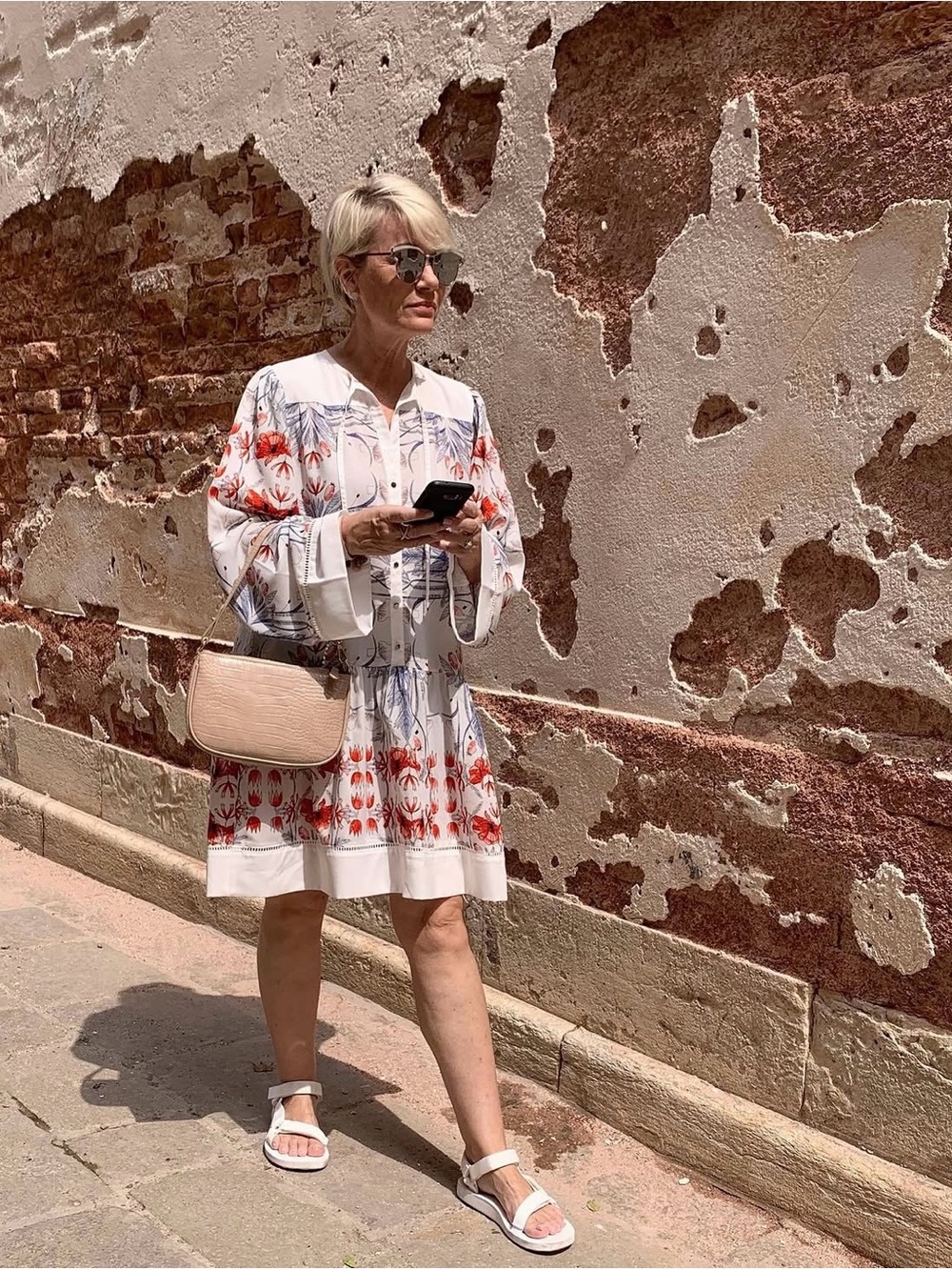Sabina Musayev White Mini Dress with Red & Blue Floral Print